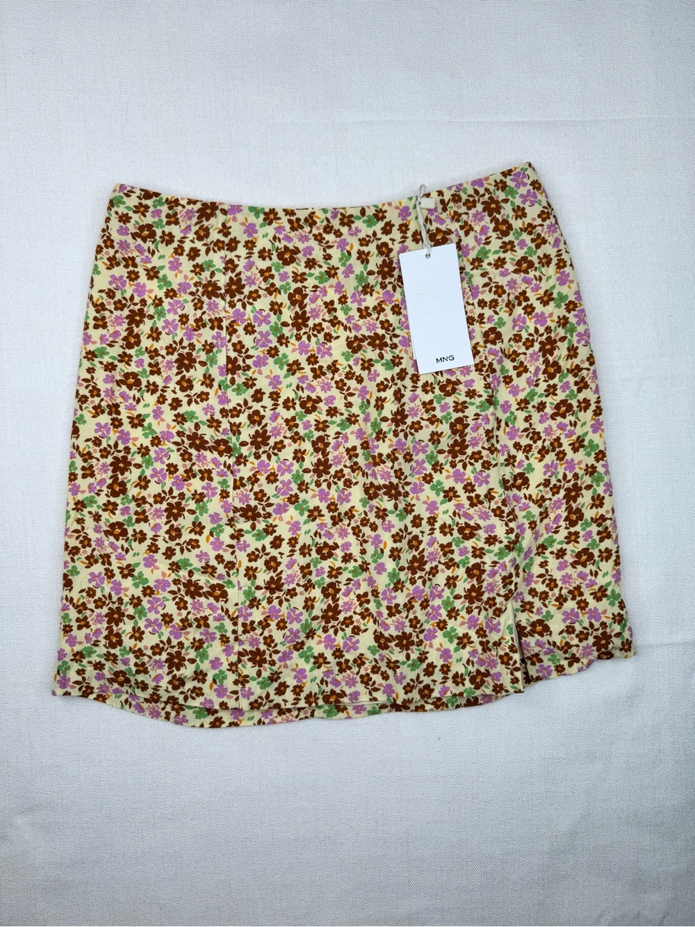 MBG Mango Lucy Mini Skirt Womens XS Ivory Floral Boho Cottagecore Lined Zip